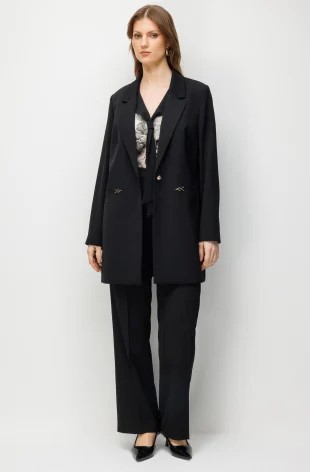 EKOL Metal Aksesuarlı Tek Düğme Ceket 1514 - Siyah