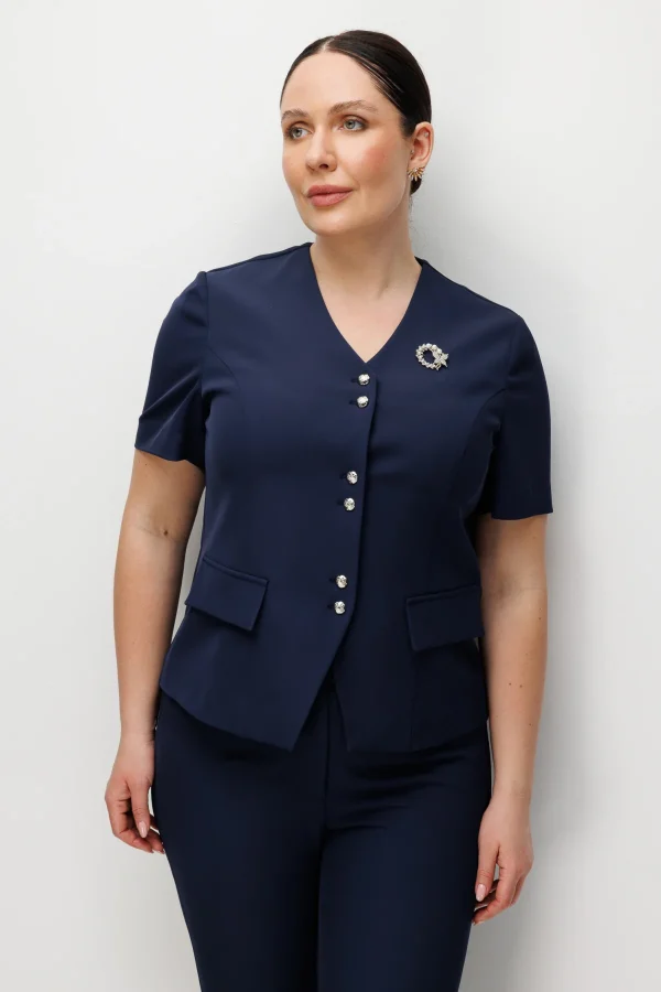 EKOL Metal Broşlu V Yaka Ceket 1528