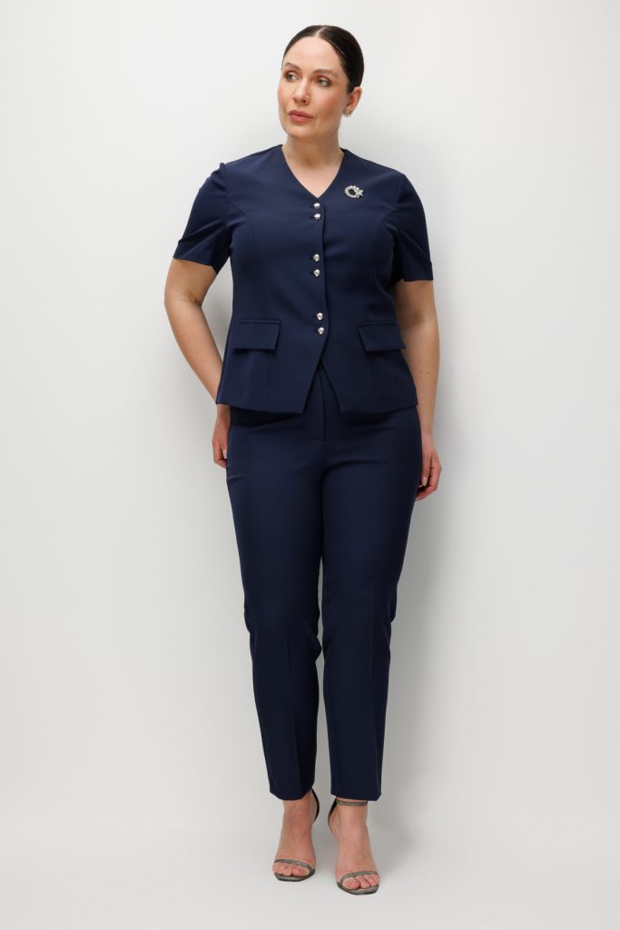 EKOL Metal Broşlu V Yaka Ceket 1528 - Lacivert