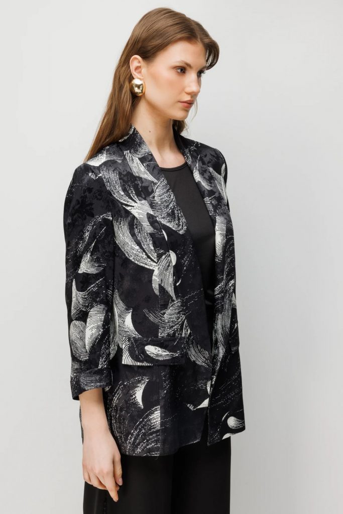 EKOL Yarım Kollu Desenli Büyük Beden  Ceket 1544 - Siyah