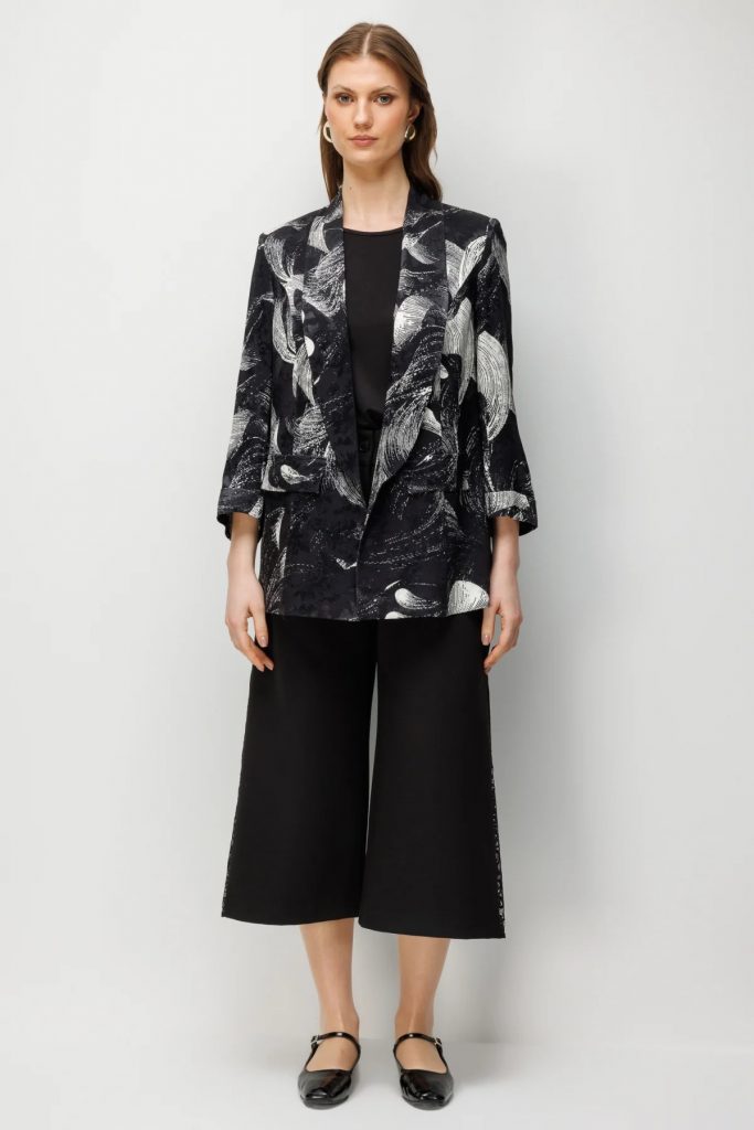 EKOL Yarım Kollu Desenli Büyük Beden  Ceket 1544 - Siyah