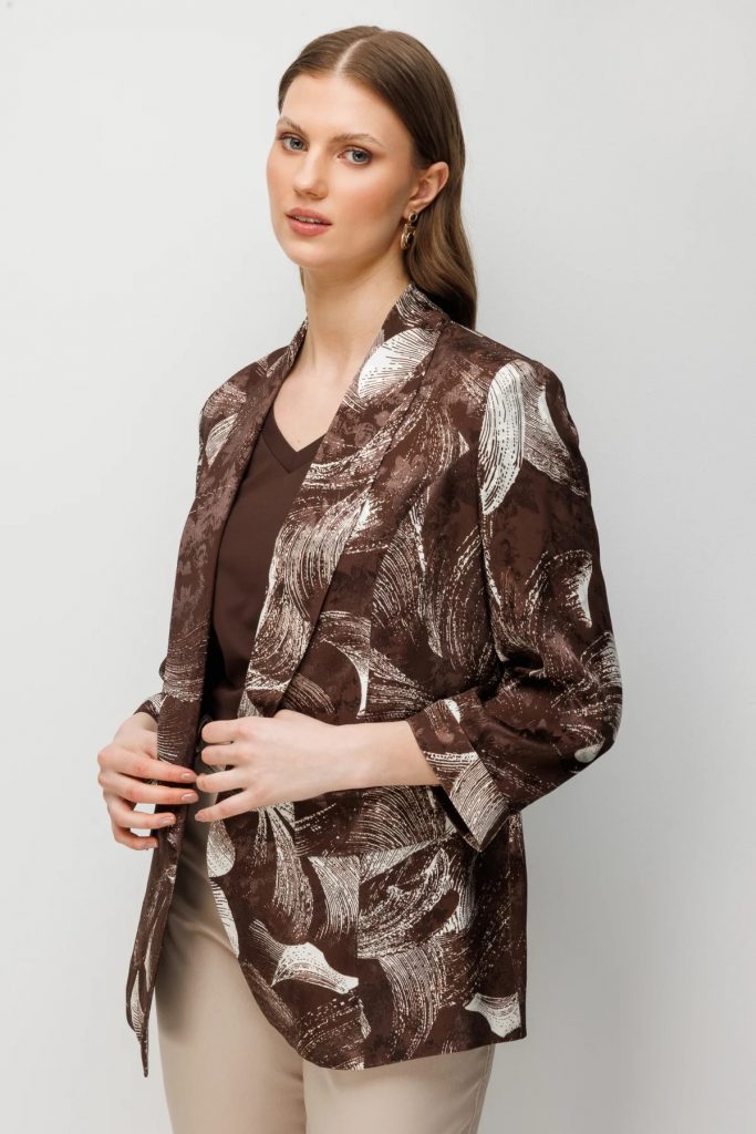 EKOL Yarım Kollu Desenli Büyük Beden  Ceket 1544 - kahve