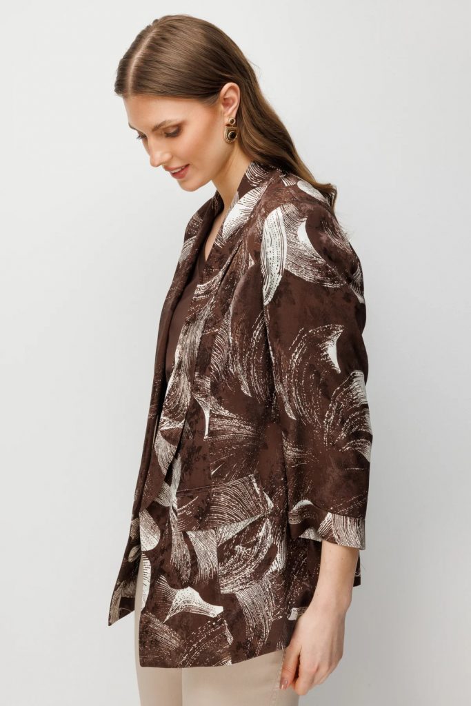 EKOL Yarım Kollu Desenli Büyük Beden  Ceket 1544 - kahve