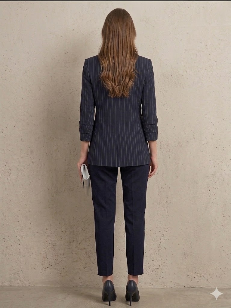 EKOL Çizgi Detaylı Blazer Ceket 1582 - Lacivert