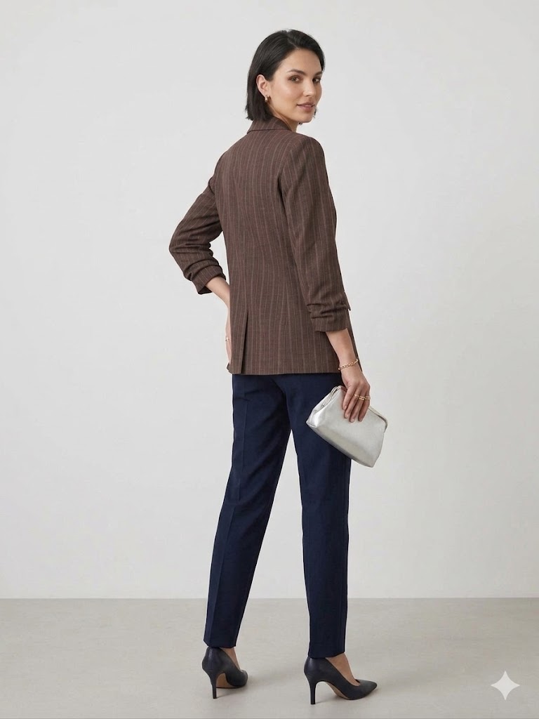 EKOL Çizgi Detaylı Ceket 1586 - kakao