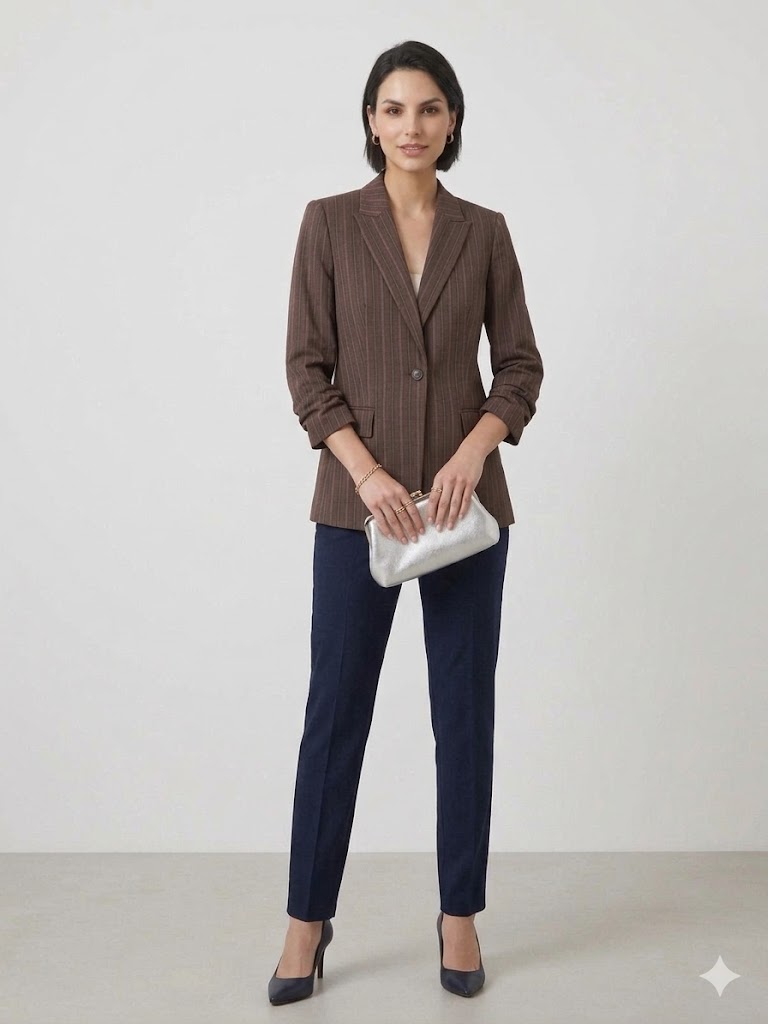 EKOL Çizgi Detaylı Ceket 1586 - kakao