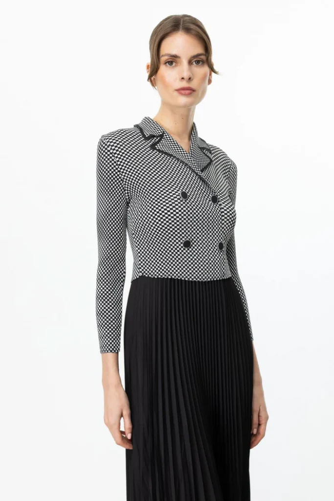 EKOL Süs Düğmeli Piliseli Midi Elbise 5986 - Siyah