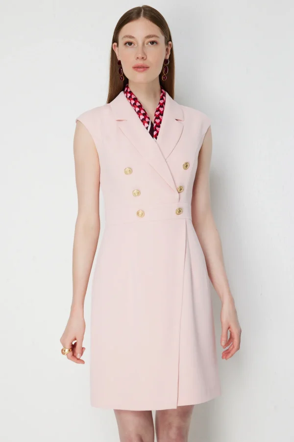 EKOL Süs Düğmeli Kolsuz Midi Elbise 6018