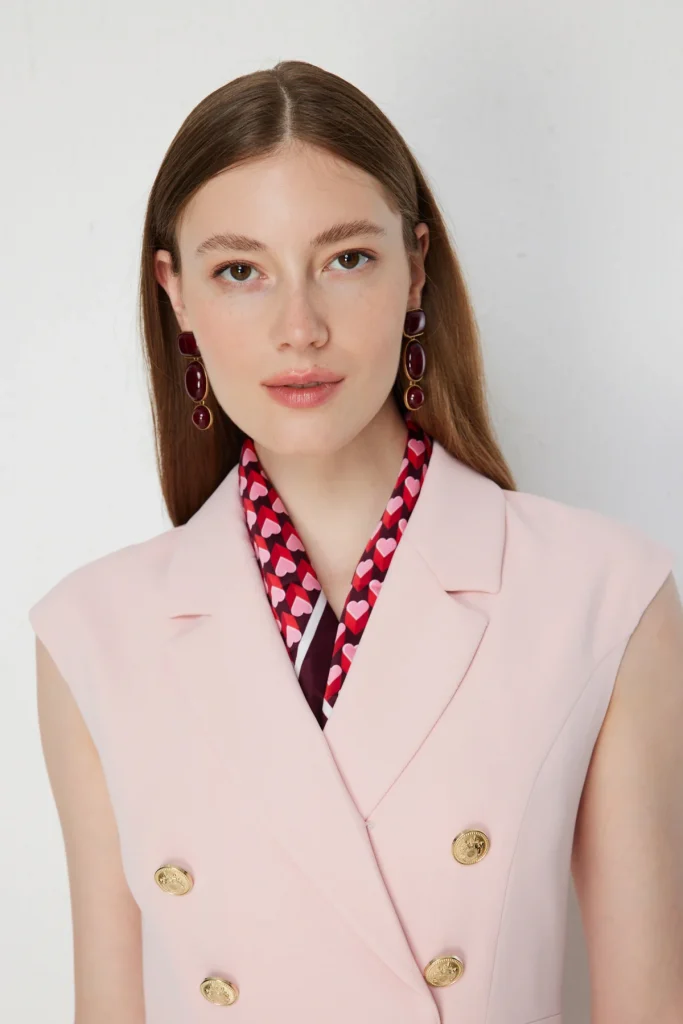 EKOL Süs Düğmeli Kolsuz Midi Elbise 6018 - PUDRA