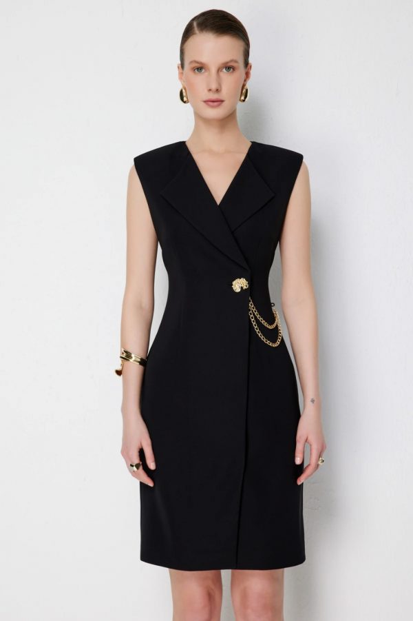 EKOL Zincir Detaylı Kruvaze Midi Elbise 6044