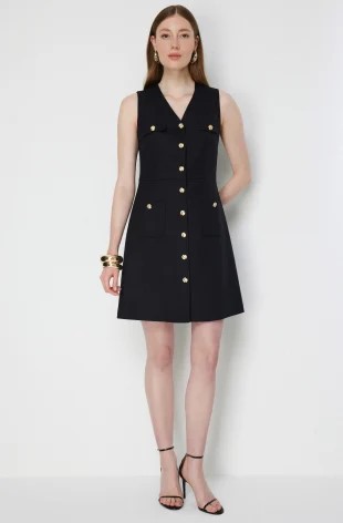 EKOL Kumaşı Simli Kolsuz Midi Elbise 6060 - Siyah