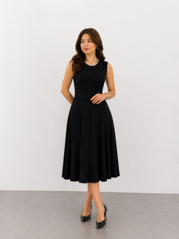 EKOL Yakası İncili Elbise 6080