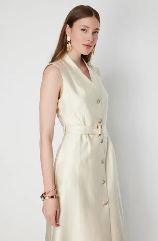 EKOL V Yaka Kemerli Midi Elbise 6150