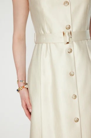 EKOL V Yaka Kemerli Midi Elbise 6150 - KUM