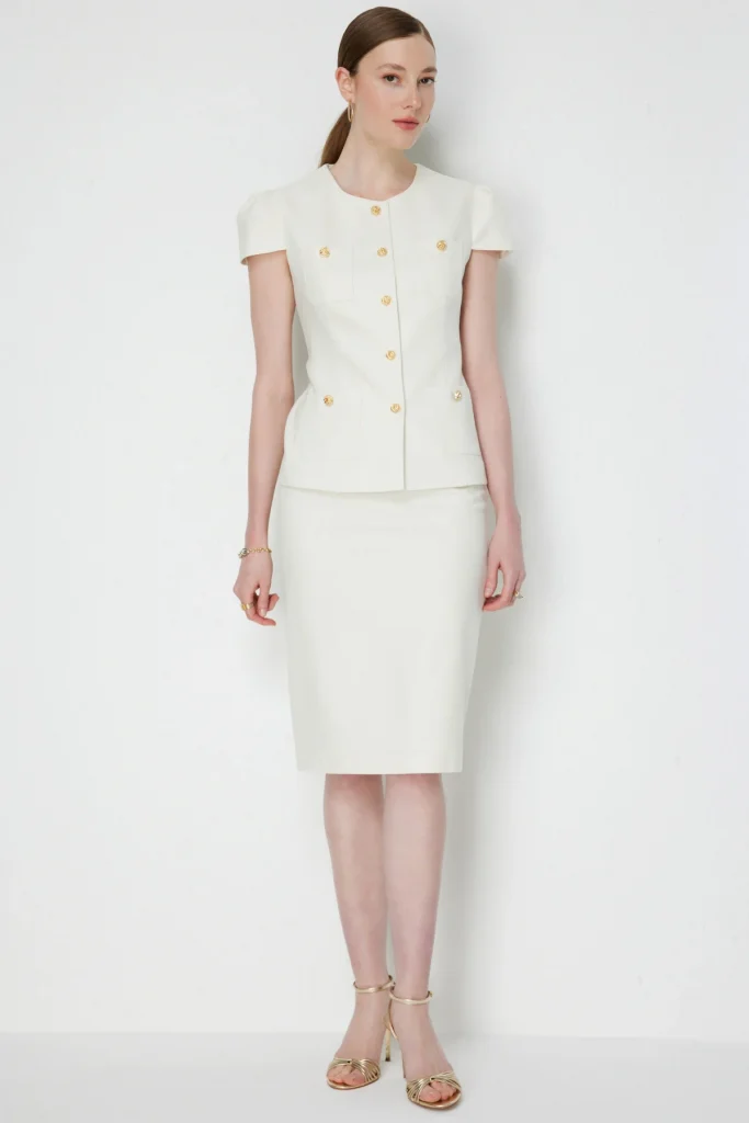 EKOL Arkası Yırtmaçlı Kalem Etek 1040 - EKRU