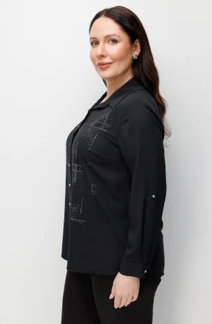 EKOL Taş İşlemeli Uzun Kollu Gömlek 2962 - Siyah