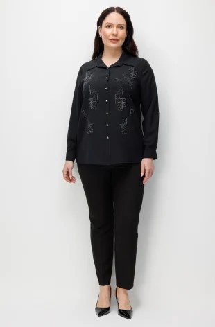 EKOL Taş İşlemeli Uzun Kollu Gömlek 2962 - Siyah