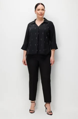 EKOL Taş İşlemeli Yarım Kollu Bluz 2964 - Siyah