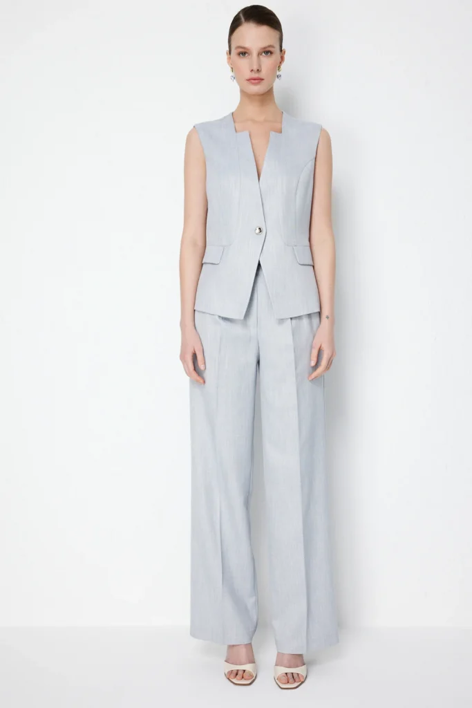 EKOL Pileli Bol Paça Pantolon 1076 - MAVİ