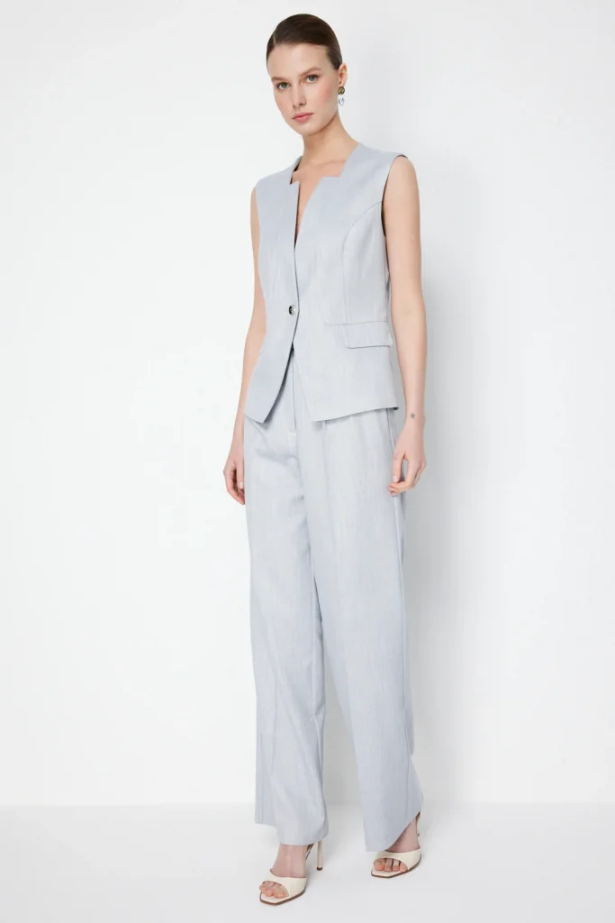 EKOL Pileli Bol Paça Pantolon 1076 - MAVİ