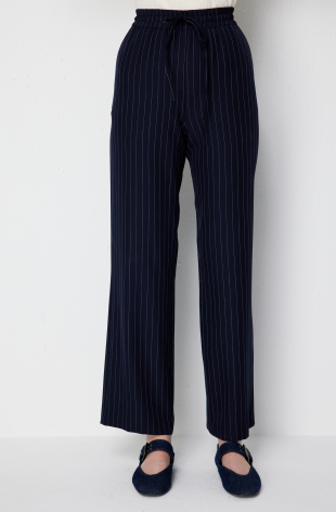 EKOL Çizgi Desenli Bol Paça Pantolon 1090 - Lacivert