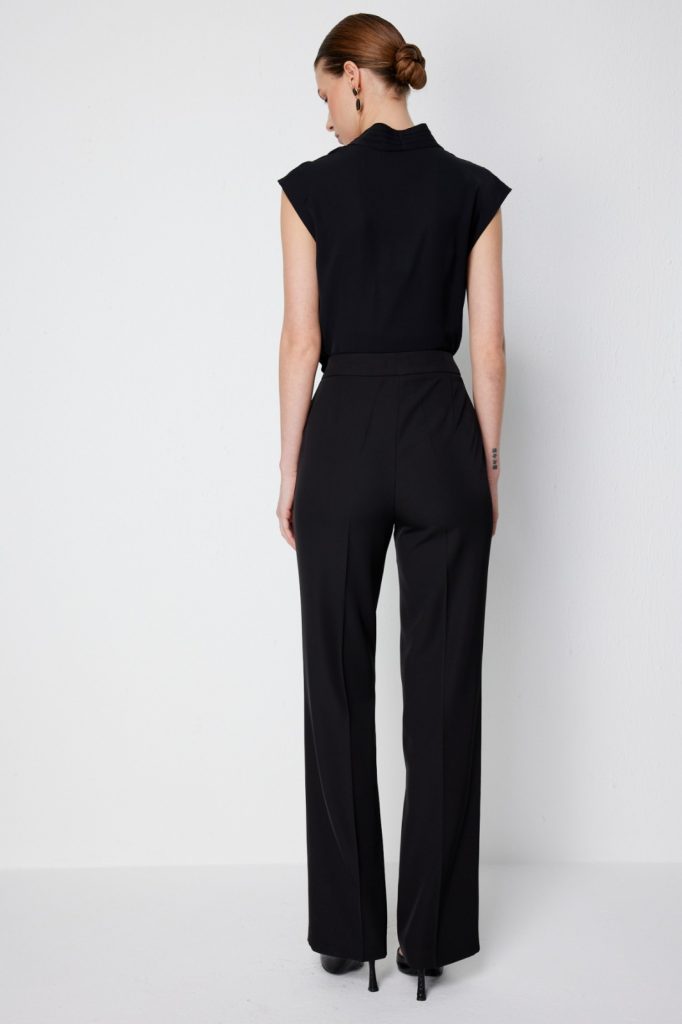 EKOL Yüksel Bel Düz Kesim Pantolon 1126 - Siyah