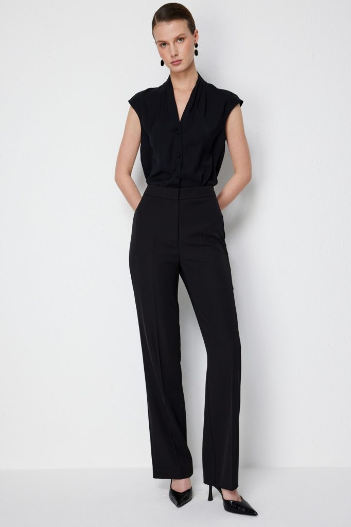 EKOL Yüksel Bel Düz Kesim Pantolon 1126 - Siyah