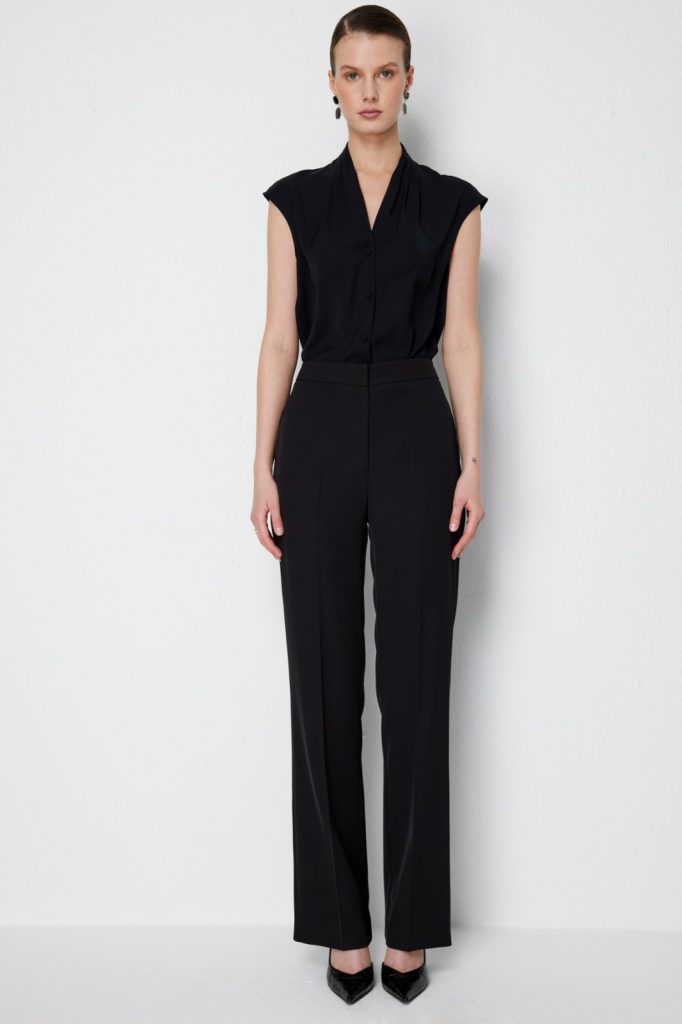 EKOL Yüksel Bel Düz Kesim Pantolon 1126 - Siyah