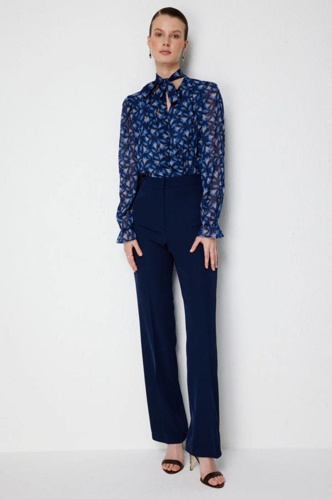 EKOL Yüksel Bel Düz Kesim Pantolon 1126 - Lacivert