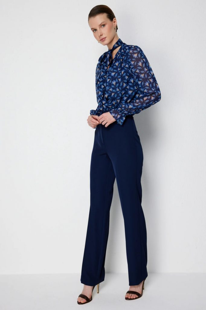 EKOL Yüksel Bel Düz Kesim Pantolon 1126 - Lacivert