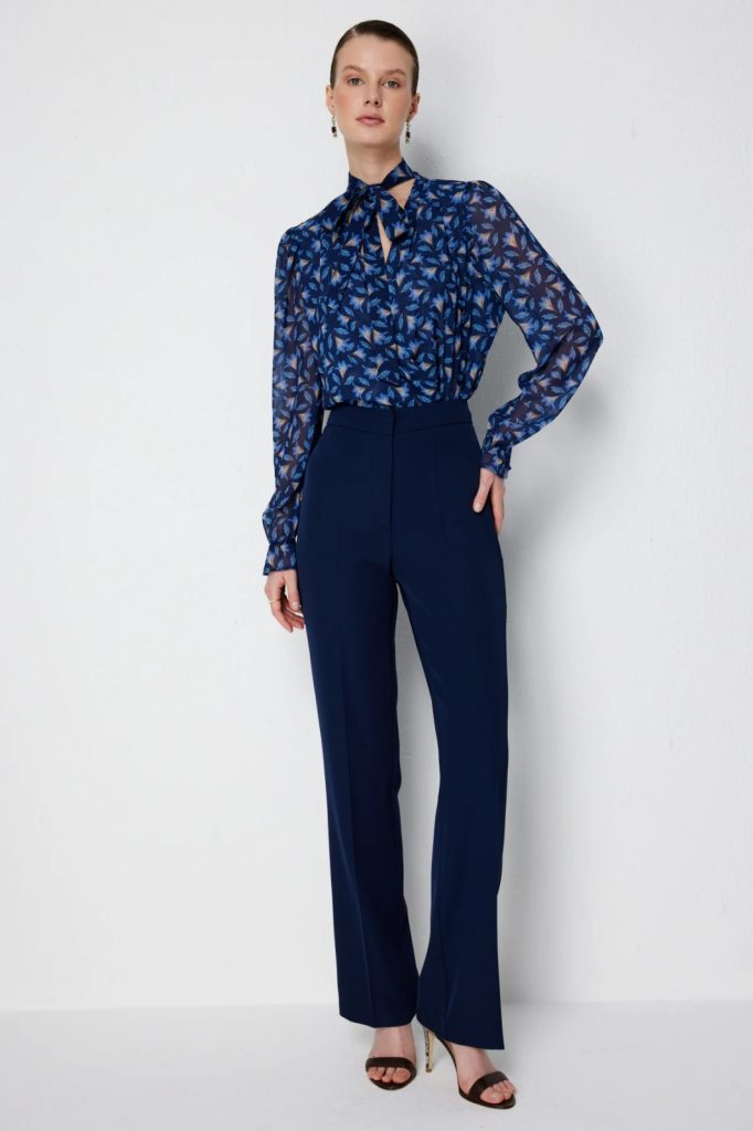 EKOL Yüksel Bel Düz Kesim Pantolon 1126 - Lacivert