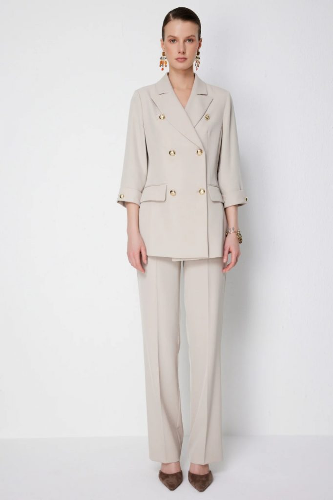 EKOL Yüksel Bel Düz Kesim Pantolon 1126 - KUM