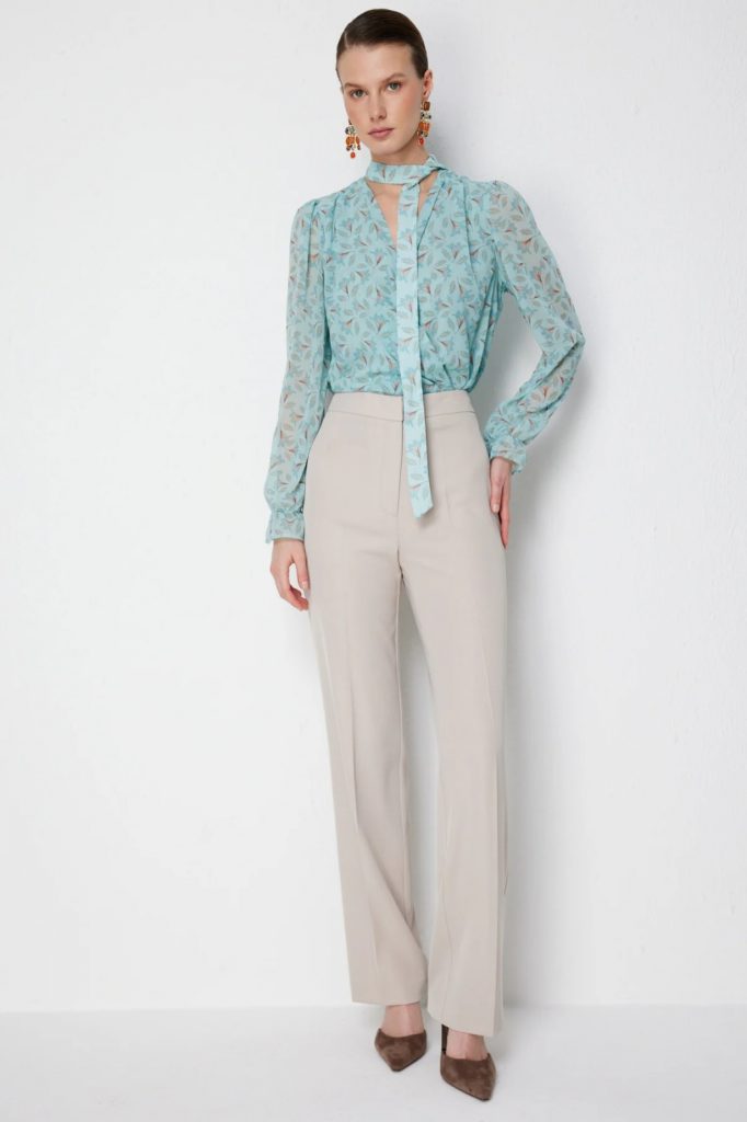 EKOL Yüksel Bel Düz Kesim Pantolon 1126 - KUM