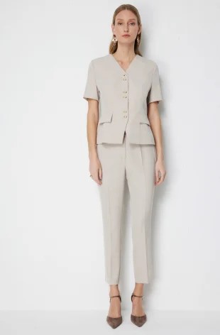 EKOL Düşük Bel Dar Paça Krep Pantolon 1132 - KUM