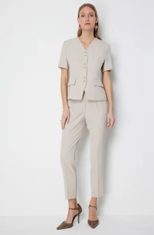 EKOL Düşük Bel Dar Paça Krep Pantolon 1132 - KUM