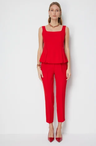 EKOL Düşük Bel Dar Paça Krep Pantolon 1132 - KIRMIZI