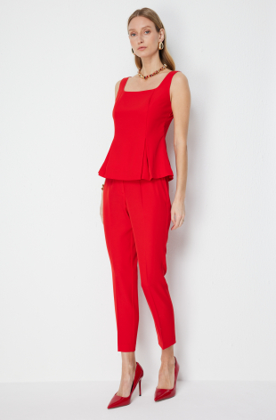 EKOL Düşük Bel Dar Paça Krep Pantolon 1132 - KIRMIZI