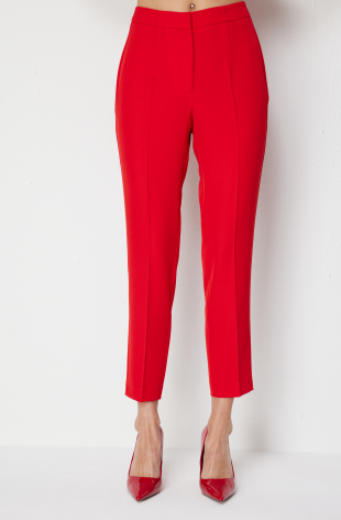 EKOL Düşük Bel Dar Paça Krep Pantolon 1132 - KIRMIZI