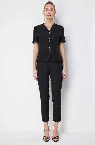 EKOL Düşük Bel Dar Paça Krep Pantolon 1132 - Siyah