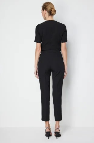 EKOL Düşük Bel Dar Paça Krep Pantolon 1132 - Siyah