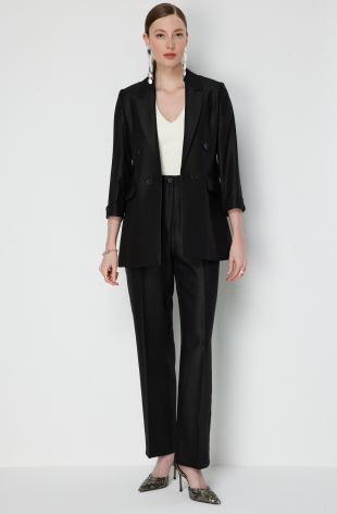 EKOL Yüksek Bel Tek Pile Pantolon 1274 - Siyah