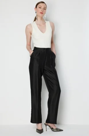 EKOL Yüksek Bel Tek Pile Pantolon 1274 - Siyah