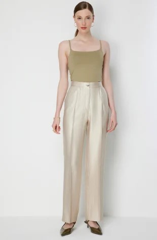 EKOL Yüksek Bel Tek Pile Pantolon 1274 - KUM