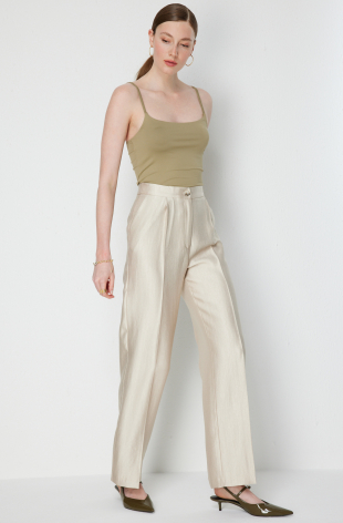 EKOL Yüksek Bel Tek Pile Pantolon 1274 - KUM