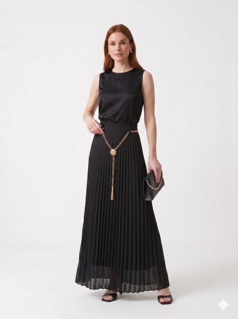 EKOL Zincir Detaylı Pileli Etek 3048