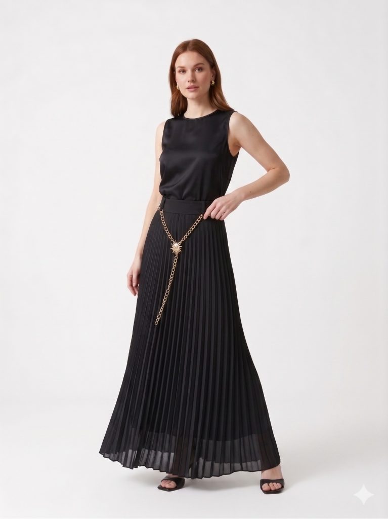 EKOL Zincir Detaylı Pileli Etek 3048