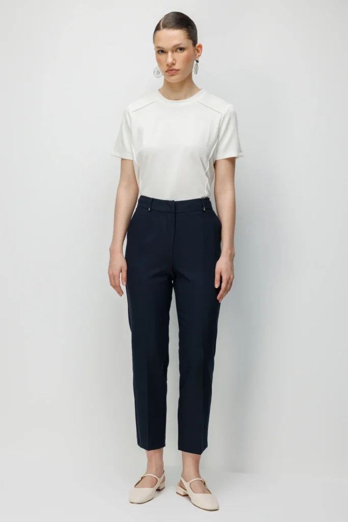 EKOL Metal Aksesuarlı Dar Paça Pantolon 4002 - Lacivert