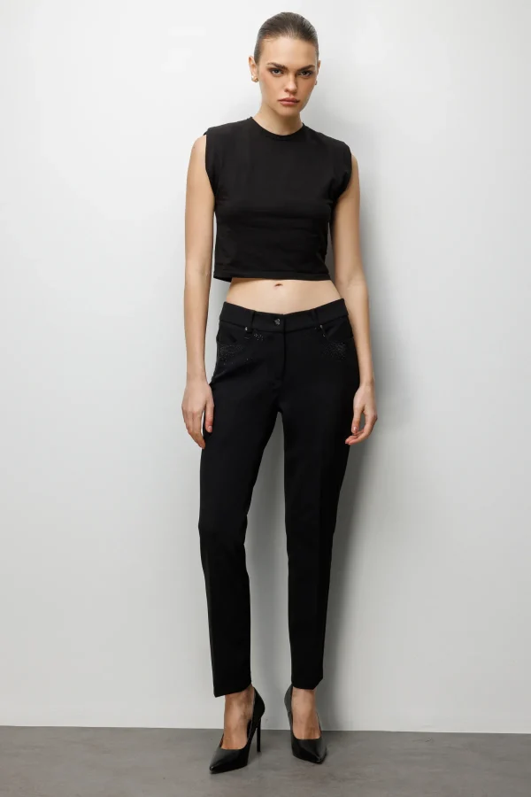 EKOL Cepleri Taş İşlemeli Dar Paça Pantolon  4022