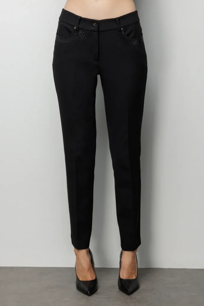 EKOL Cepleri Taş İşlemeli Dar Paça Pantolon  4022 - Siyah