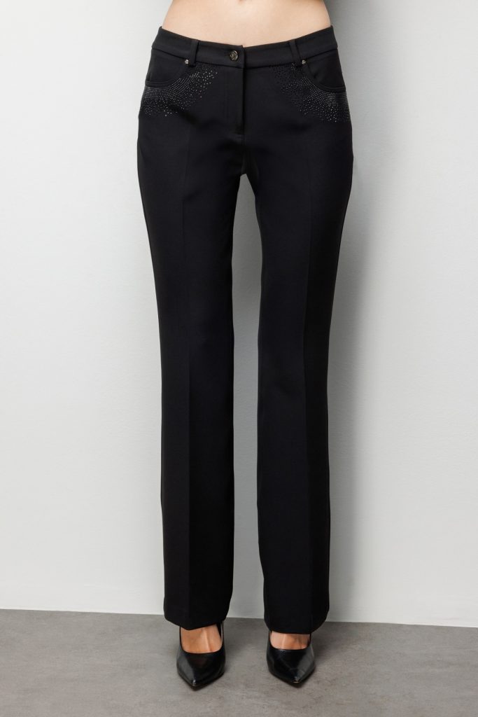 EKOL Cepleri Taş İşlemeli İspanyol Paça Pantolon 4024 - Siyah